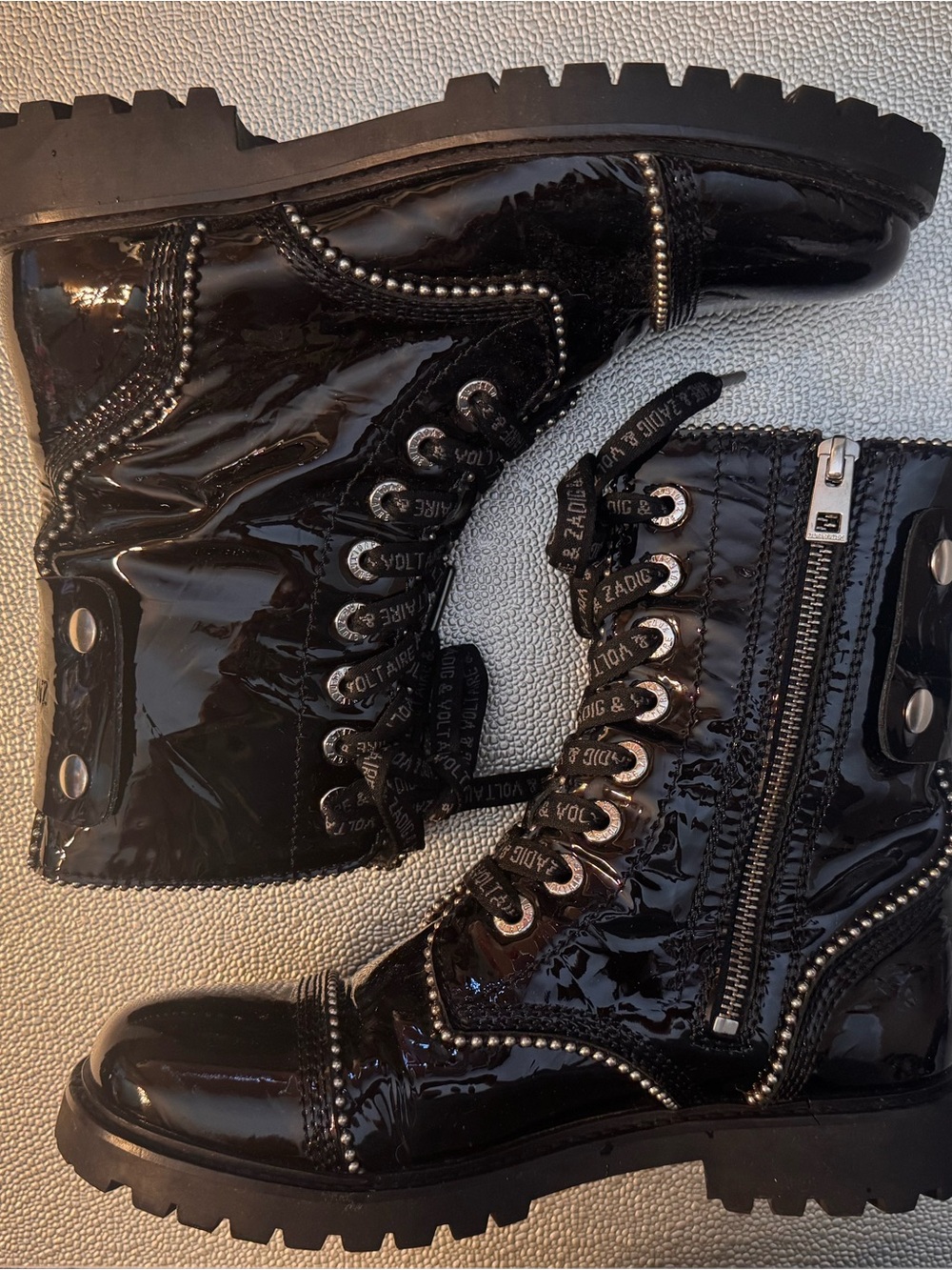 Zadig & Voltaire women's black leather Joe Wrinkle Studs Ankle Boots - Picture 4 of 16